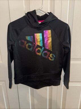 adidas Black Hoodie with Rainbow Iridescent Logo